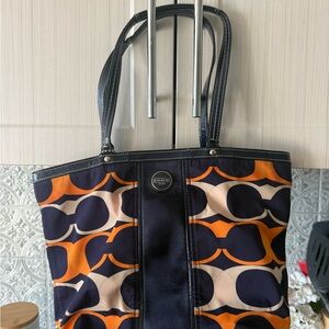 Coach Tote Bag with Navy and Orange Design